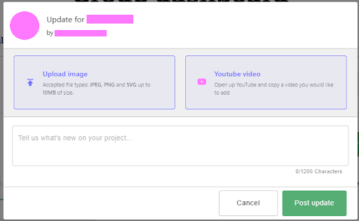 a screenshot of the update function in ActionFunder