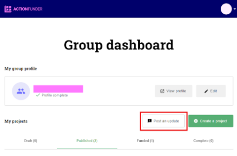 screenshot of the non-profit dashboard