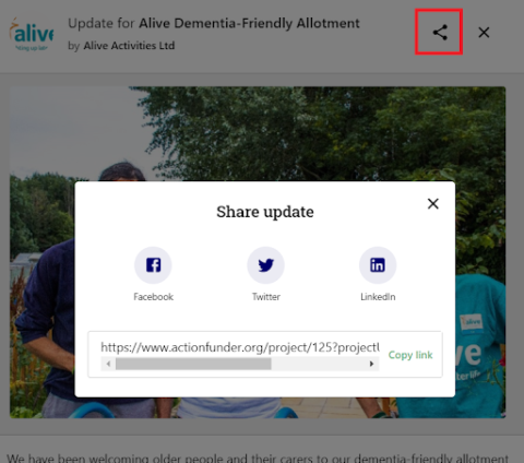 screenshot of the share function update